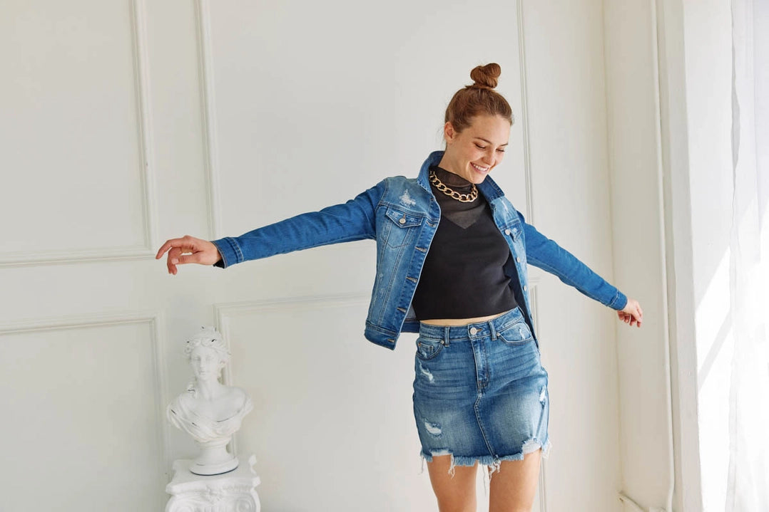 Classic Distressed Medium Washed Denim Jacket