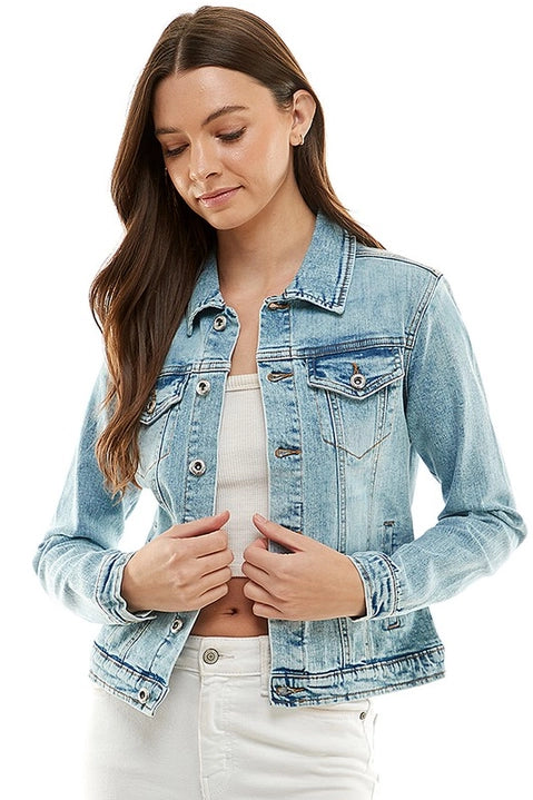 Plus Size Spandex Ladies Casual Light Washed Denim Jacket JK4040-PLUS