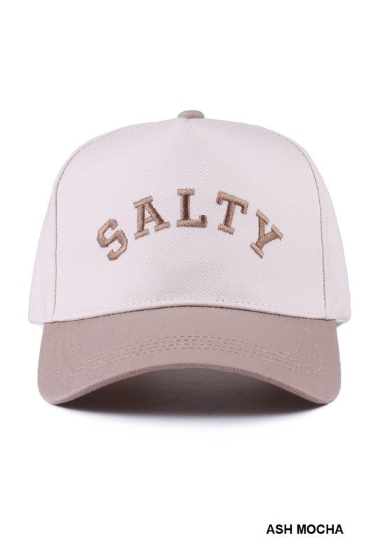 "Salty" Embroidered Trucker Hat (Mocha/Pink)