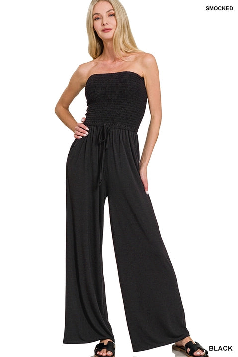 Smocked Tube Top Black Jumpsuit