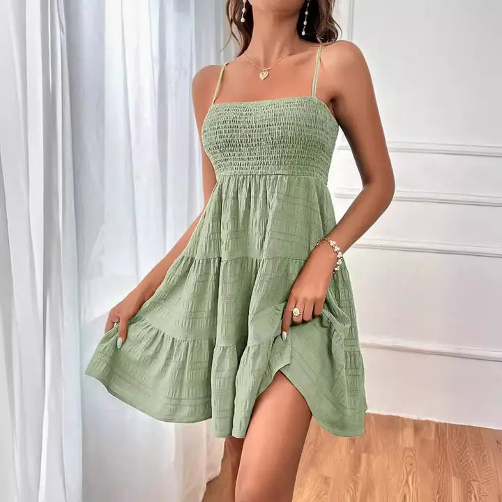 Women's Off-Shoulder Spaghetti Strap Dress Green