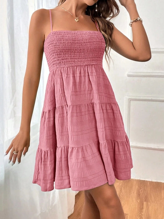 Women's Off-Shoulder Spaghetti Strap Dress Pink