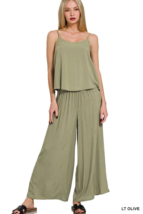 Woven Olive Cami and Pants Set