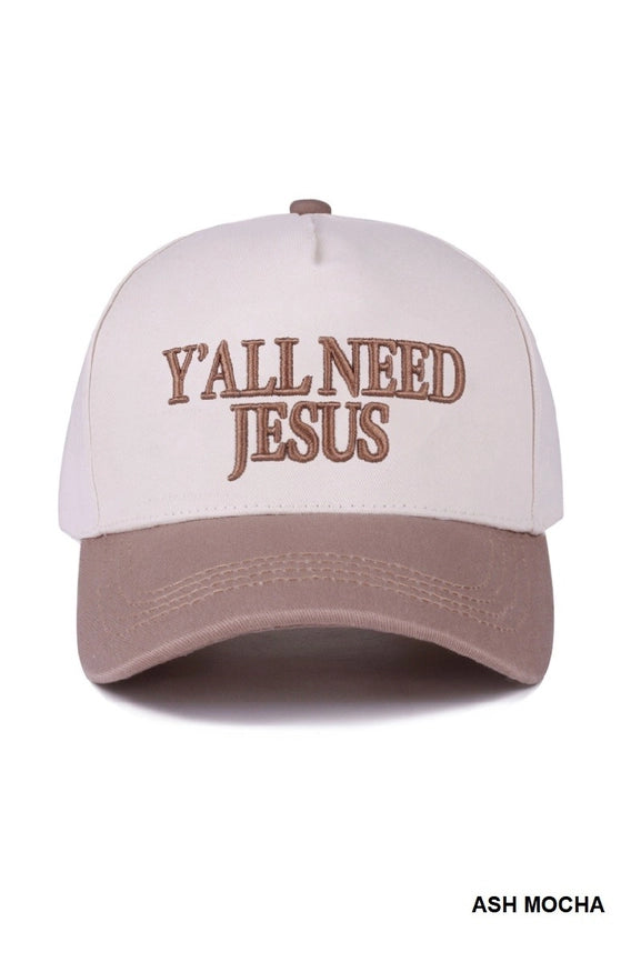 "Ya'll Need Jesus" Embroidered Trucker Hat (2 colors)