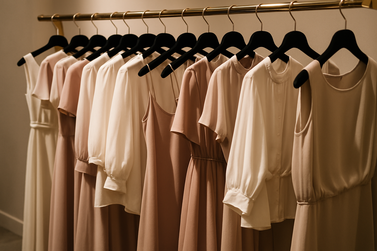 ladies apparel hanging on black velvet hangers